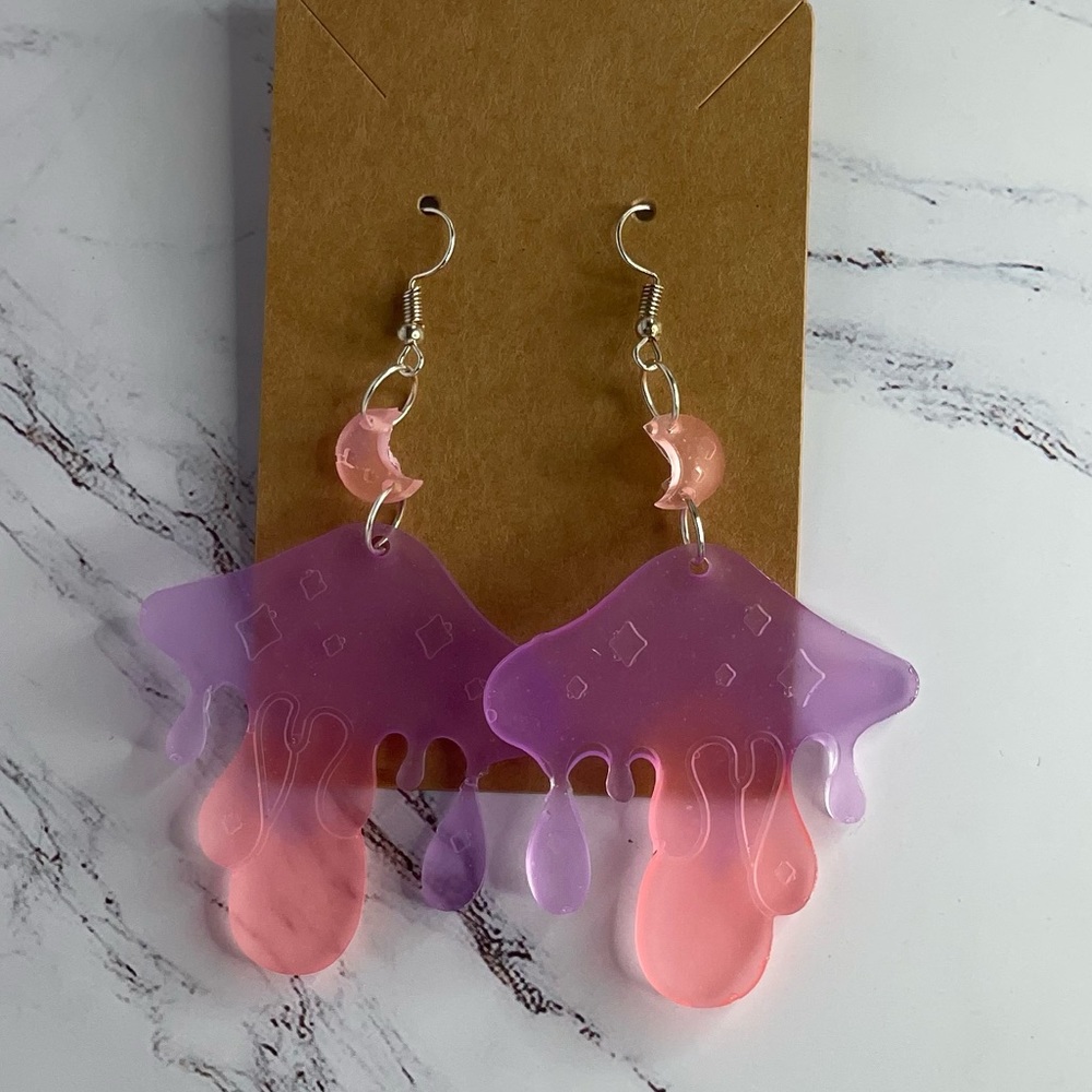 Handmade Resin Earrings | Purple and Pink Mushrooms